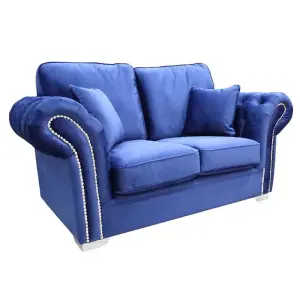 Chesterfield Original Oliver 2 Seater Sofa Malta Navy Blue Velvet In Stock