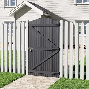 Grey Semi Braced Arch Top Strong Wooden Garden Gate with  Latch H 150 cm x W 90cm