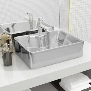 Berkfield Wash Basin with Faucet Hole 48x37x13.5 cm Ceramic Silver