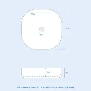 Nes Home 410mm Square Rounded Edge Cloakroom Counter Top Basin Sink Bowl