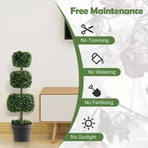 Costway 75CM Artificial Boxwood Topiary Tree Faux Triple Square Shaped Plant Plastic Pot