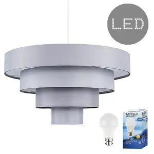 ValueLights Grey Ceiling Pendant Shade and B22 GLS LED 10W Warm White 3000K Bulb