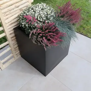 60cm Zinc Galvanised Matte Black Square Planter