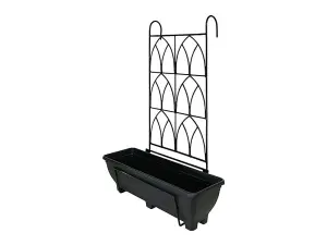 Balcony/Fence Holder - Decorative Trellis Back Planter Holder - Charcoal