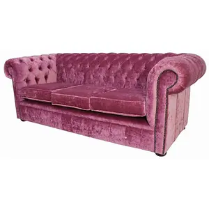 Chesterfield Handmade 3 Seater Sofa Settee Modena Rose Pink Velvet Fabric In Classic Style