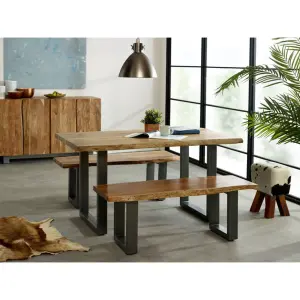 Grey Essential Live Edge Medium Sized Dining Table 1.5M Set 2 Chairs 1 Bench