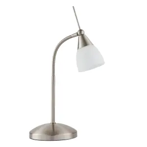 Anson Lighting Bruce Table light finished in Satin chrome plate and white glass