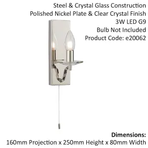 Polished Nickel Bathroom Wall Light & Clear Crystal Detailing Decorative Sconce