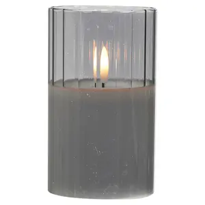 URBNLIVING 12.5cm Height LED Candle in Grey Pillar Glass Jar Realistic Flickering Table Decor Ornament Set of 2