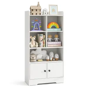 COSTWAY Freestanding Bookcase w/ 2 Storage Cabinets & 5 Cubbies Floor Bookshelf Storage Unit