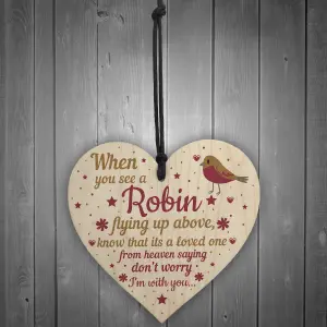 Red Ocean Robins Are Loved Ones From Heaven Hanging Wooden Heart Plaque Dad Mum Memorial Bauble Xmas Sign