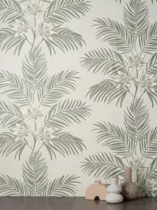 Fine Decor Bali Tropical Floral Grey Stone Wallpaper FD43277