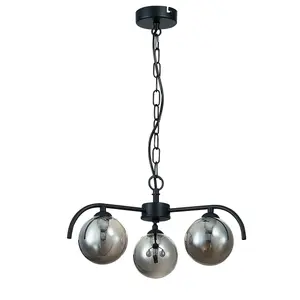 Luminosa Contemporary Multi Arm Pendant Ceiling 3 Light Black, Glass