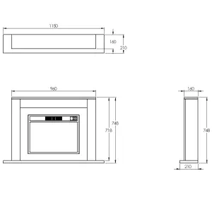 Suncrest Marlow Grey MDF & stainless steel Freestanding Electric fire suite