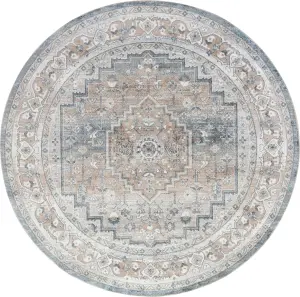 JENNIFER Round Machine Washable Vintage Area Rug 200 x 200 cm