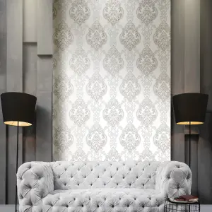 Galerie Opulence Grey Large Damask Embossed Wallpaper