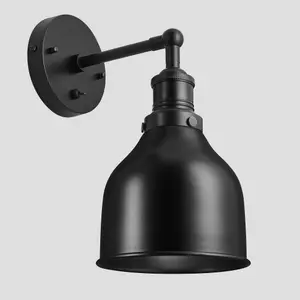 Industville Brooklyn Cone Wall Light, 7 Inch, Black, Black Holder