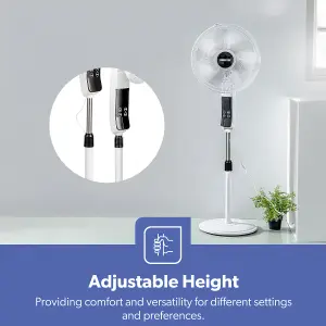 Geepas 16inch Pedestal Fan with Remote Control 60W Powerful Free-Standing Oscillating Cooling Fan, Height Adjustable