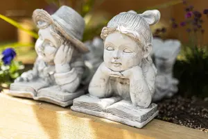 Stone Effect Reading Boy & Girl Ornament