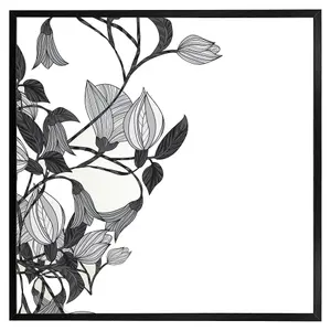 Black & white flower illustration (Picutre Frame) / 30x30" / Brown