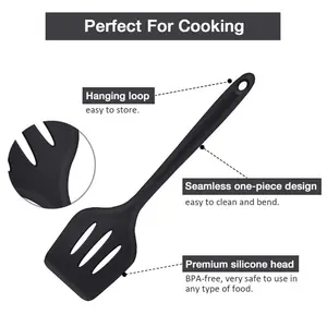 6PCS Kitchen Utensils Set, Non-Stick Silicone Cooking Tools With Soup Ladle, Slotted Spoon, Pasta Fork, For Frying, Serving, Baking(Black)