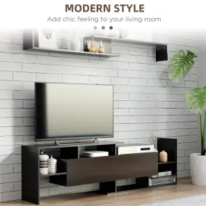 HOMCOM TV Cabinet Unit w/ Wall-Mounted Shelf, Open Shelves Black and Brown