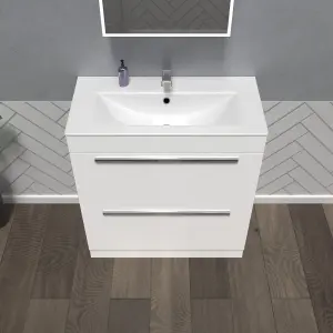 Nes Home Nanuya 800mm White 2 drawers Stylish Slim Basin Vanity Unit