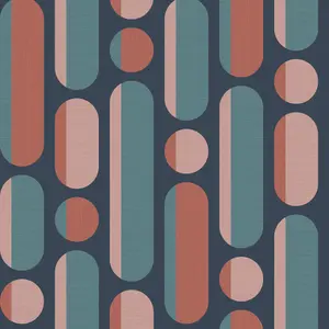 Envy Morse Coral & Navy Geometric Smooth Wallpaper Sample