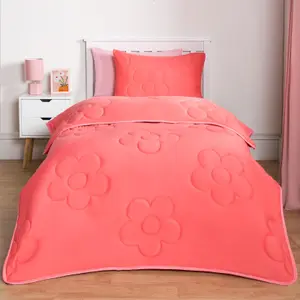 Coverless Duvet 7.5 TOG Pillowcase Quilt Daisy Bedding Set, Coral - Double