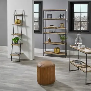 Natural Wood and Black Metal 5 Shelf Ladder Unit