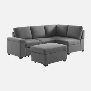 sweeek. 3-seater corner sofa bed with footstool Carl Charcoal Grey 223x83x89 cm