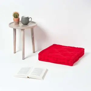 Homescapes Cotton Red Floor Cushion, 50 x 50 cm