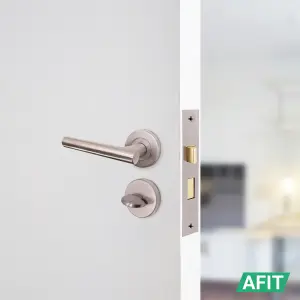 AFIT Satin Nickel Bathroom Door Handle & Lock Set - Handles, Turn & Release & Lock - Olvera Range