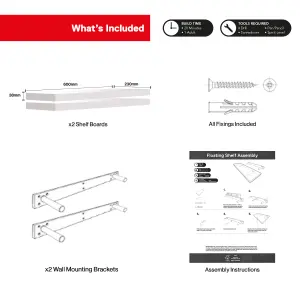 Shelf Depot Gloss White Floating Shelf (L)600mm (D)235mm, Pack of 2