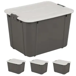 3 x 30 Litre Grey Organic Designed Strong Stackable Spacious Storage Containers With Clip Lock Lids