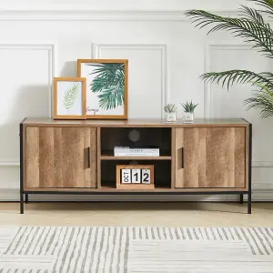 Wooden TV Unit,Industrial Style TV Cabinet,Metal Frame TV Furniture Stand Side Table with Storage Shelf