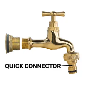 Water Butt Replacement Tap BRASS Metal Lever UK Bib Outlet Barb Quick Hosepipes Polished Brass Bib (Quick connector) 3/4"