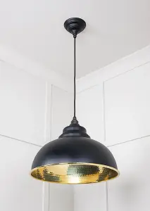 Hammered Brass Harborne Pendant in Elan Black