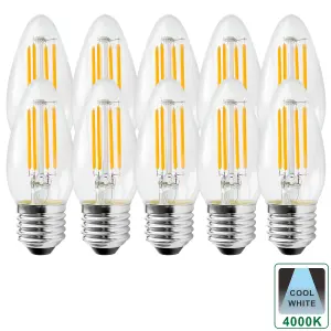 Harper Living 5 Watts E27 LED Bulb Clear Candle Cool White Dimmable, Pack of 10