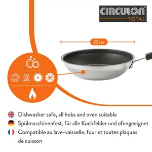 Circulon Total Silver Round Stainless Steel Induction Suitable Non-Stick Frying Pan 22cm