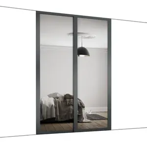 Shaker Mirrored Graphite 2 door Sliding Wardrobe Door kit (H)2260mm (W)1145mm