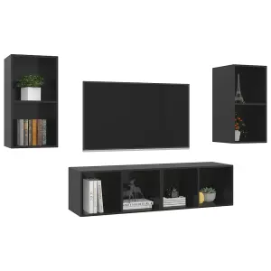 Berkfield Wall-mounted TV Cabinets 4 pcs High Gloss Black Engineered Wood