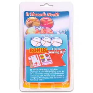 130pc Sewing Kit with 9 Spools of Thread, Scissors, Thimble, Tape Measure, Pins, Buttons & 8 Self Threading Needles