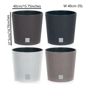 Round Planter Plant Flower Pot Outdoor Garden Weatherproof with Insert Rattan Brown 40cm - 35 Litres