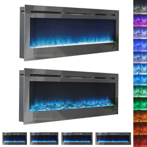 Wall Mounted or Inset LED Electric Fire Fireplace 12 Flame Colors Adjustable with Remote Control 40 Inch