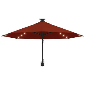 Berkfield Wall-mounted Parasol with LEDs and Metal Pole 300 cm Terracotta