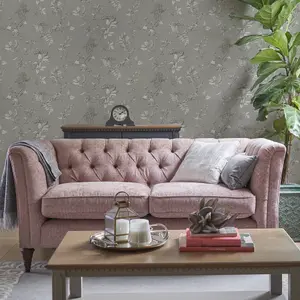 Laura Ashley Elderwood Steel Floral Smooth Wallpaper Sample