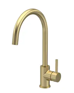 Kitchen Mono Mixer Tap with Single Lever Handle, 436mm - Brushed Brass