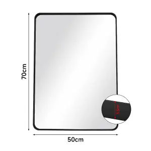 50cm x H 700cm W Rectangular Wall Mounted Black Metal Framed Bathroom Mirror Decorative