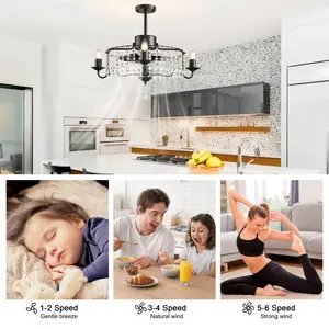 50cm Black Crystal Chandelier Ceiling Fan with Light Kit and Remote